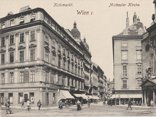 1908 a view down Kohlmarkt from the Michaelerplatz