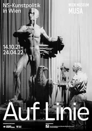 Exhibition poster, Vienna Falls In Line; photo by Julius Scherb; graphics by seite zwei