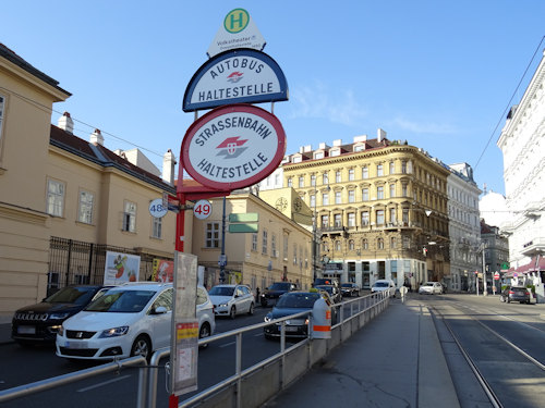 A tram and bus stop in Vienna