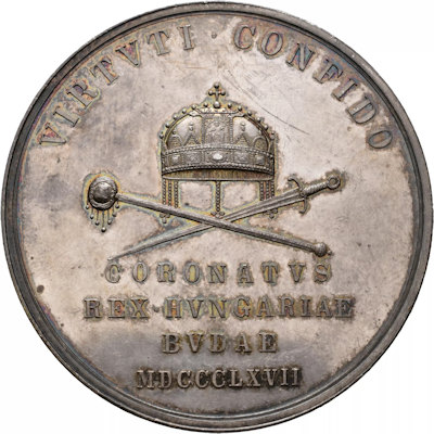 1867 coin commemorating Franz Joseph's coronation as King of Hungary in 1867; Josef Tautenhayn d. Ä. (medalist); Wien Museum Inv.-Nr. 6991