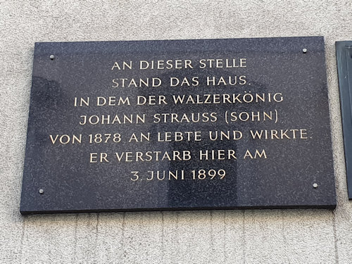 Plaque outside where Strauss Jnr died