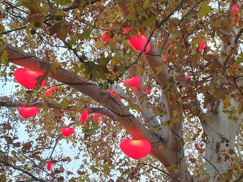 Tree full of glowing hearts