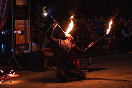 Fire swallower at the Buskers festival