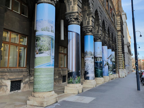 Posters on pillars advertising an exhibition