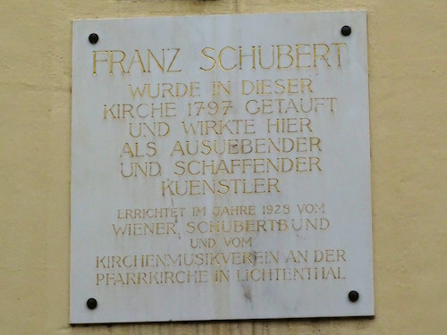 Schubert plaque outside the Lichtenthal parish church