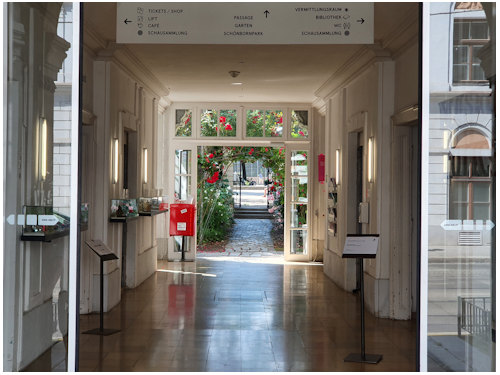 View through the Volkskundemuseum to the garden