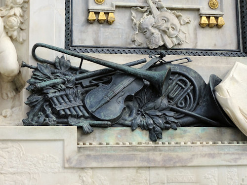 Relief of instruments on Mozart's monument