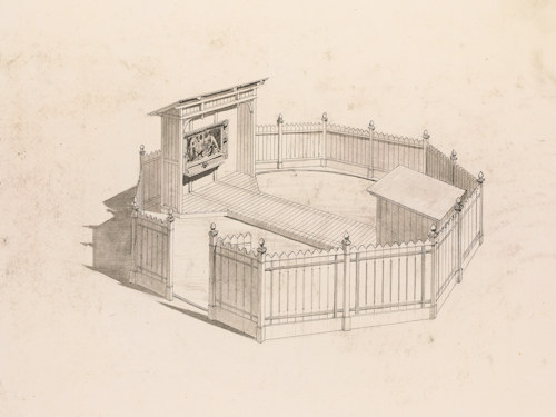 Drawing of Josef Löwy's mobile photo studio