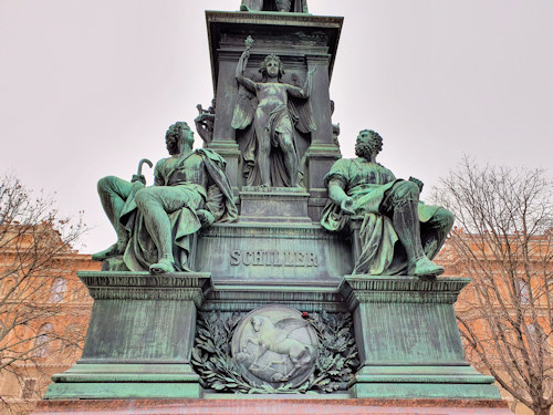 Statues and reliefs on the Schiller monument