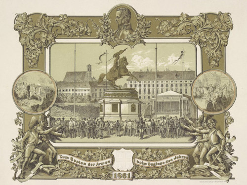 Card showing the unveiling of the Archduke Karl statue