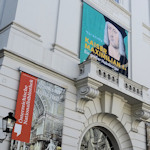 Entrance to the State Hall with exhibition sign