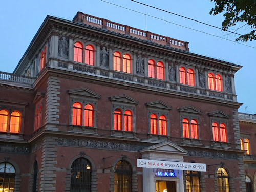 MAK museum with red lit windows
