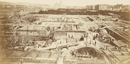 Construction site of the Austrian parliament in 1875
