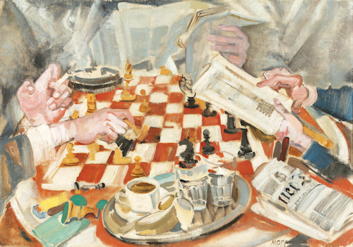 Painting of a chess match by Max Oppenheimer