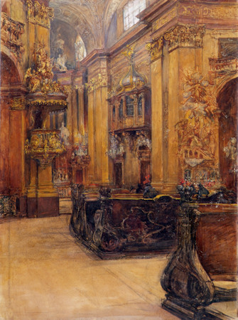 Painting of the interior of the Peterskirche by Alfred Edler von Pflügl