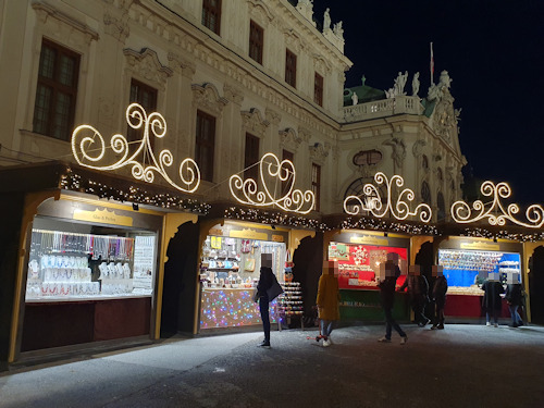 Four stalls at the Belvedere Christmas market