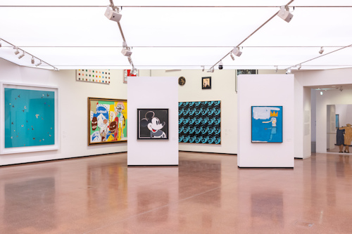 Exhibition view with paintings