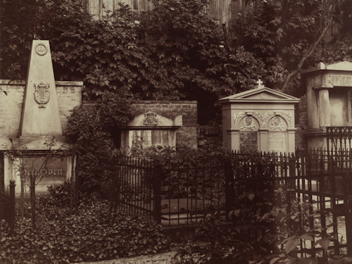 Set of four graves in the Währinger cemetery that include Beethoven and Schubert