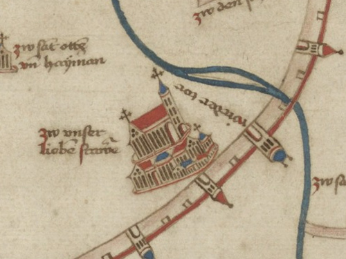 Map from around 1421 showing the church "zu unsere liebe Frau..."