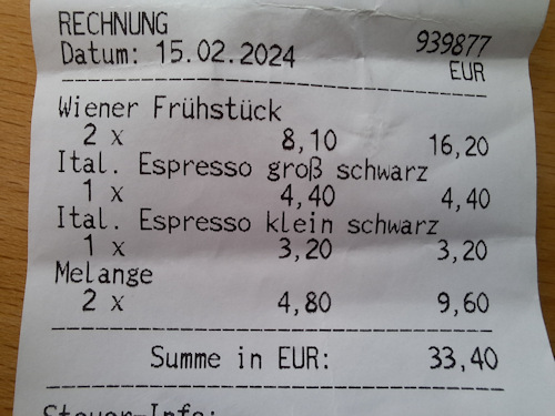 A café invoice