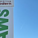 Exhibition sign and blue sky