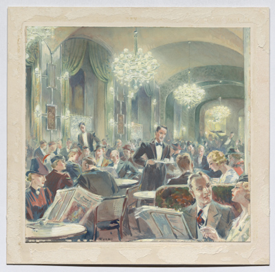 Inside a 1930s coffee house